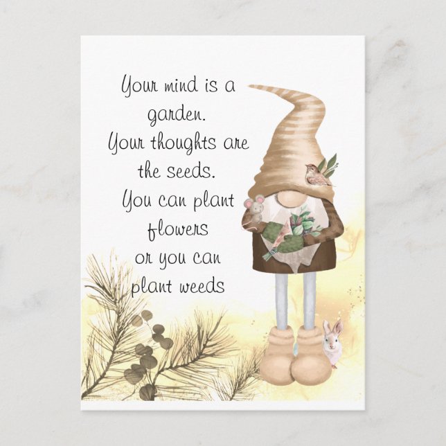 Inspirational Life Quote Cute Garden Gnome Verse H Vykort (Framsida)