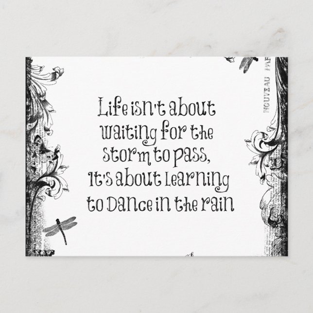 Inspirational Life Quote: Dancing in Rain Vykort (Framsida)