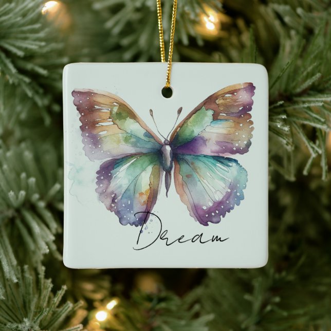 Inspirational Mint Aqua Blue Dream Butterfly Julgransprydnad Keramik (Träd)
