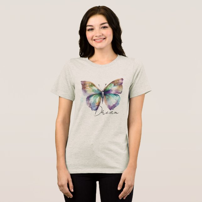 Inspirational Mint Aqua Blue Dream Butterfly T Shirt (Framsida Full)