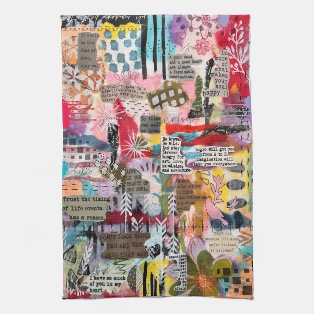 Inspirational Mixed Media Collage Kitchen Towel Kökshandduk (Vertikal)