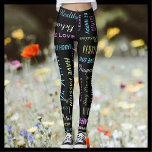 Inspirational Motivational Black och Pastel Yoga Leggings<br><div class="desc">Svart, inspirerande och motiverande mode/yoga-lag! Utskrivet från kant till kant med ord kan du anpassa i vit och pastelliserad gult, blått, grönt och lila. Ord omfattar "Njut av liv", "tro", "slappna av", "Var Lycklig", "reflektera", "Perfar" och mycket mer - och du kan enkelt anpassa dem. ’mode träningskläder och motionskläder’. Matchande...</div>