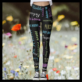 Inspirational Motivational Black och Pastel Yoga Leggings