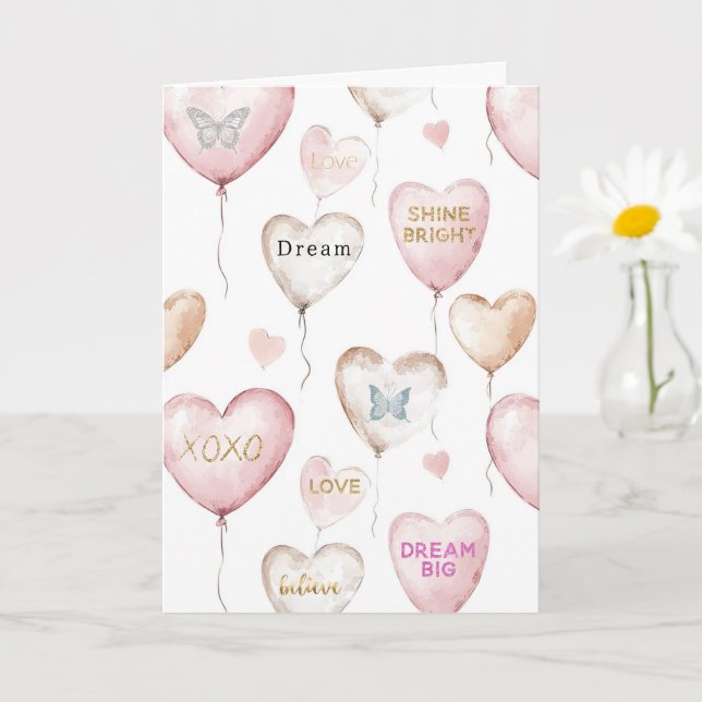 Inspirational Pink Cream Hearts Kort (Liten växt)
