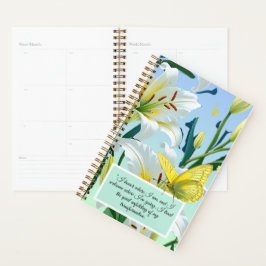 Inspirational Planner White Lily Gult Butterfly
