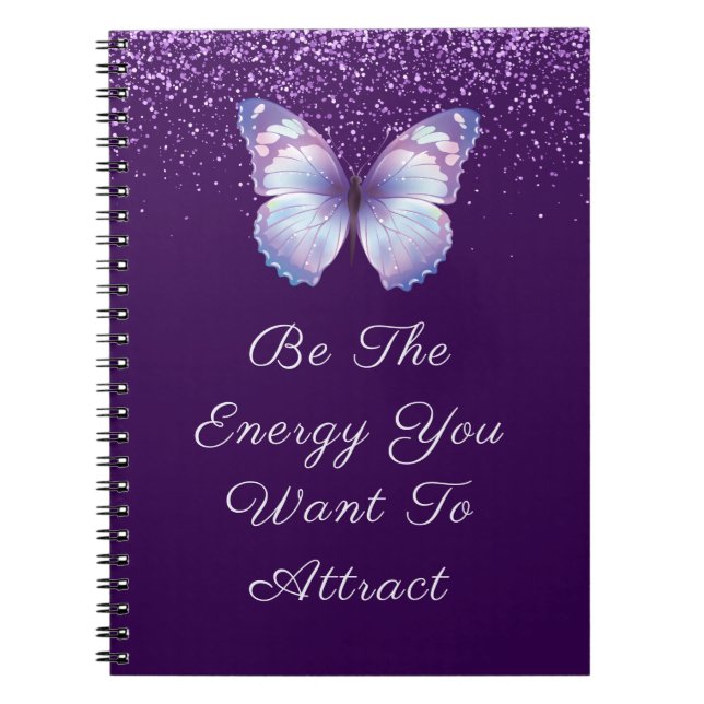 Inspirational Quote lila glitter butterfly Anteckningsbok (Framsidan)