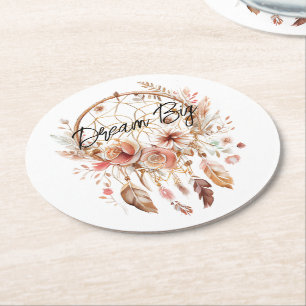 Inspirational Rosa Dream Catcher Boho Blommigt Underlägg Papper Rund