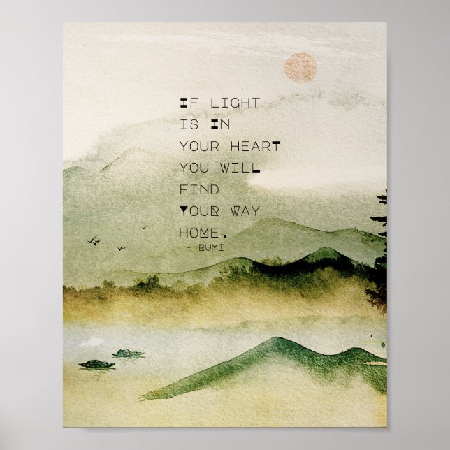 Inspirational Rumi Quote on Watercolor liggande Poster (Framsidan)