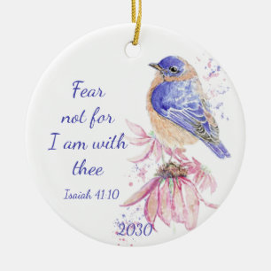 Inspirational Scripture Isaiah 40:10 Bluebird Julgransprydnad Keramik