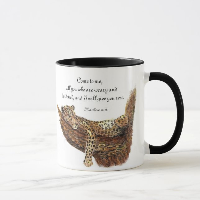 Inspirational, Scripture, Matthew 11:28, Leopard Mugg (Höger)