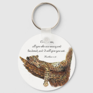 Inspirational, Scripture, Matthew 11:28, Leopard Nyckelring