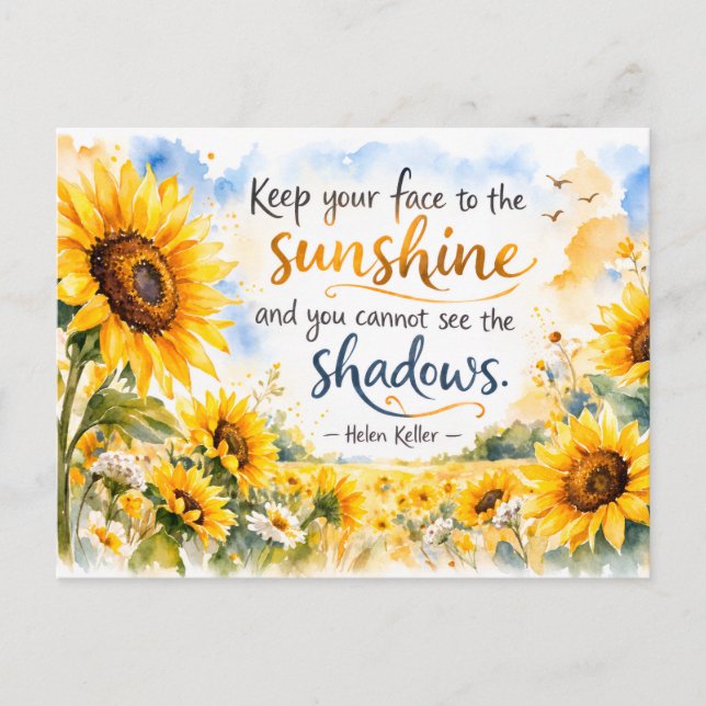 Inspirational Sunflowers – Watercolor Sunflower Vykort (Framsida)