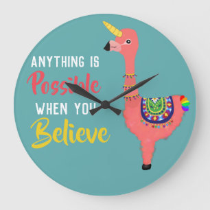 Inspirational Unicorn Flamingo Llama Tro Quote Stor Klocka