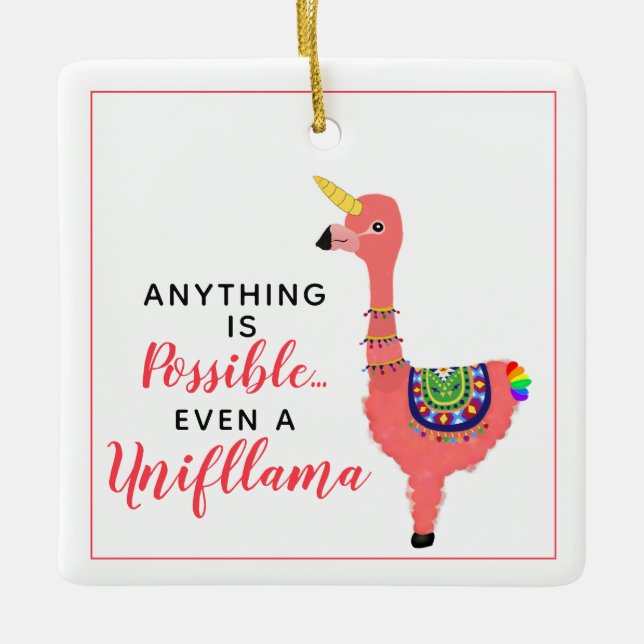 Inspirational Unicorn Flamingo Llama Unifllama Julgransprydnad Keramik (Framsida)