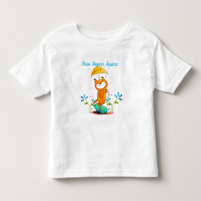 Inspirational Vår Fox med Parbrella T Shirt (Framsida)