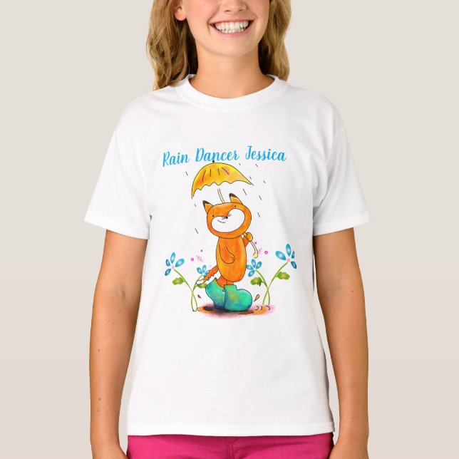 Inspirational Vår Fox med Parbrella T Shirt (Framsida)