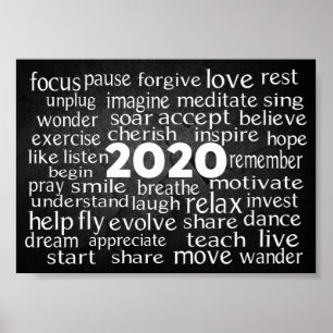 Inspirational Verb Ord Cloud för 2020 Poster
