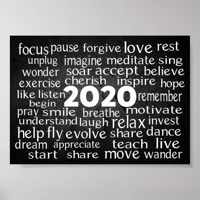 Inspirational Verb Ord Cloud för 2020 Poster (Framsidan)