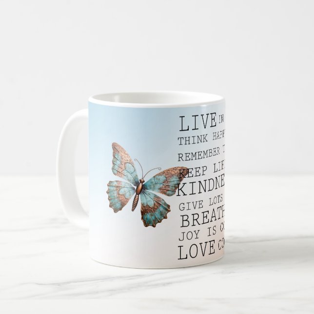Inspirationcitat Aqua Ro Guld Butterfly Kaffemugg (Framsida vänster)