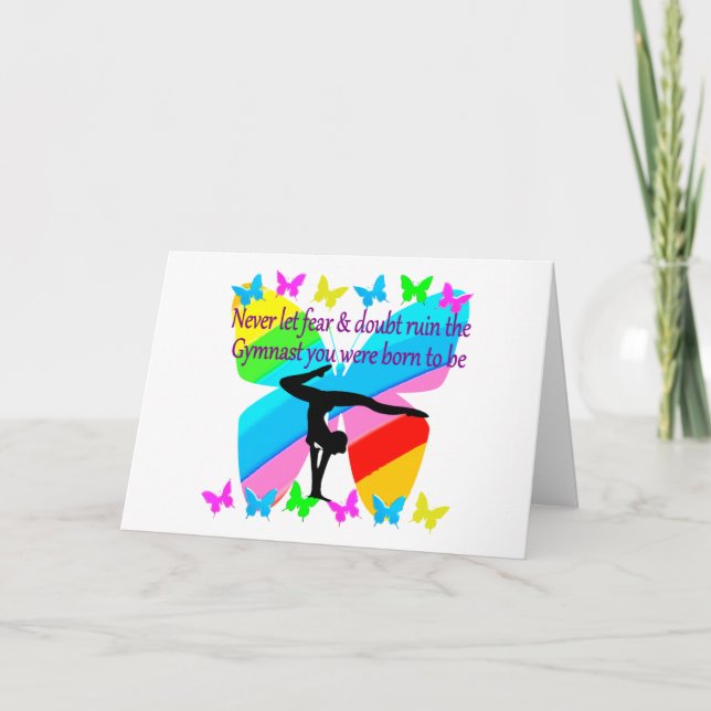 INSPIRATIONELL GYMNASTICS GIRL BUTTERFLY DESIGN KORT (Framsida)