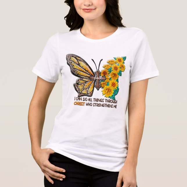 Inspirationell solros/Kor/fjäril T Shirt (Framsida)