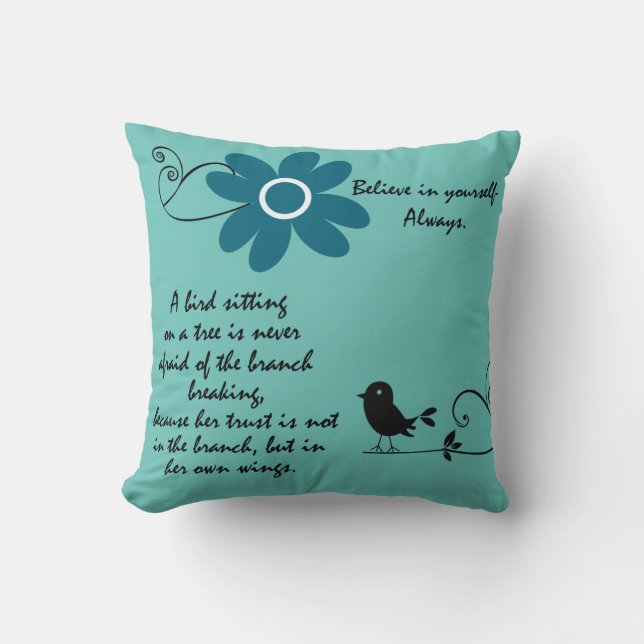 Inspirationell tro på din citat med Bird Kudde (Framsida)