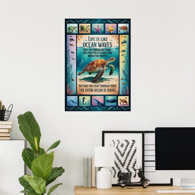 Inspirationsaffisch Havssköldpadda Ocean “Livet Är Poster (Hemmakontoret)