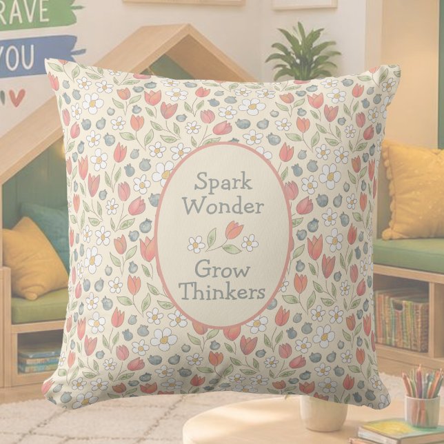 Inspirationsdyna för lärare med blommotiv kudde (Inspirational Classroom Decor Throw Pillow)