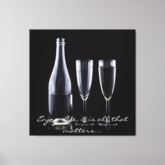 Inspirationskvot Champagne Flute Black White Canvastryck (Framsida)