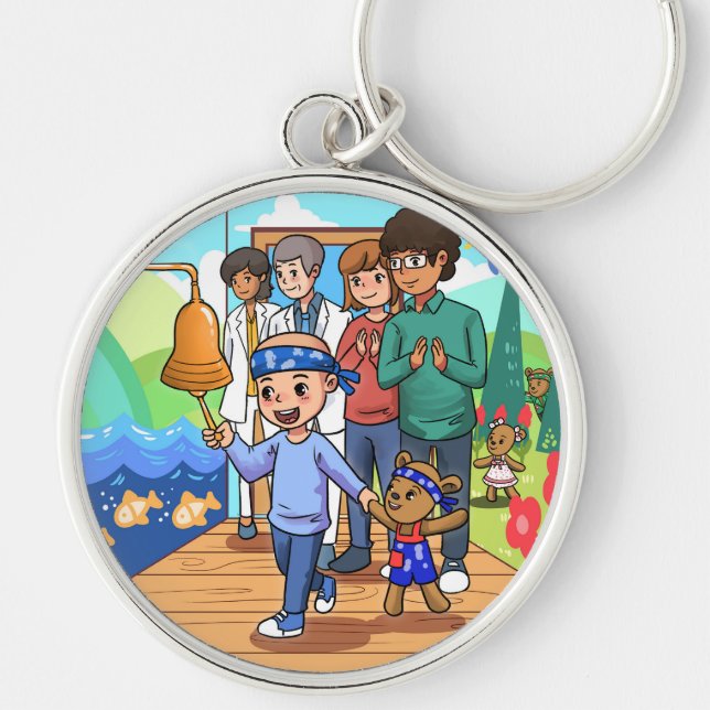 Inspirationstangentkedja för cancervård rund silverfärgad nyckelring (Framsidan)