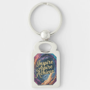 Inspire Aspire Achieve Rectangle Keychain Rektangulärt Silverfärgad Nyckelring