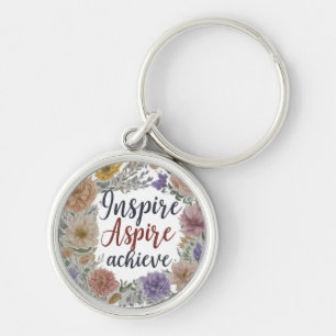 Inspire Aspire uppnår Premium Round Keychain Rund Silverfärgad Nyckelring
