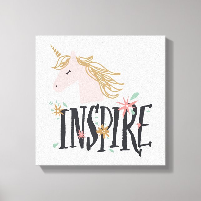 Inspire | Guld Mane Unicorn Canvastryck (Framsida)