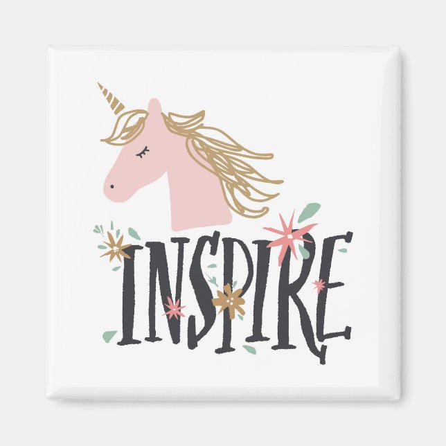 Inspire | Guld Mane Unicorn Magnet (Framsidan)