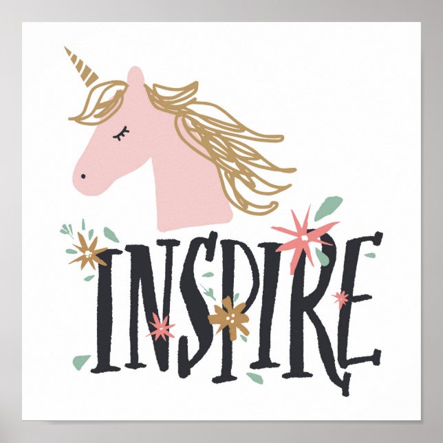Inspire | Guld Mane Unicorn Poster (Framsidan)