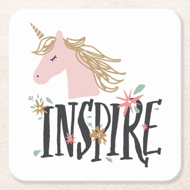 Inspire| Guld Mane Unicorn Underlägg Papper Kvadrat (Framsidan)
