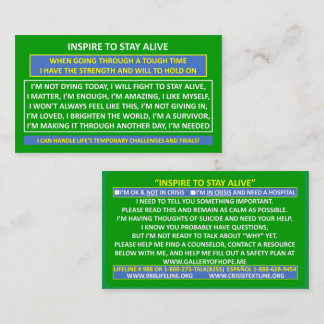 INSPIRE to STY ALIVE SUICIDE PREVENTION CARD 2 Visitkort