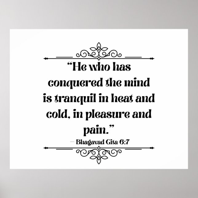 Inspired Grey Minimalist Bhagavad Gita Quote Poster (Framsidan)