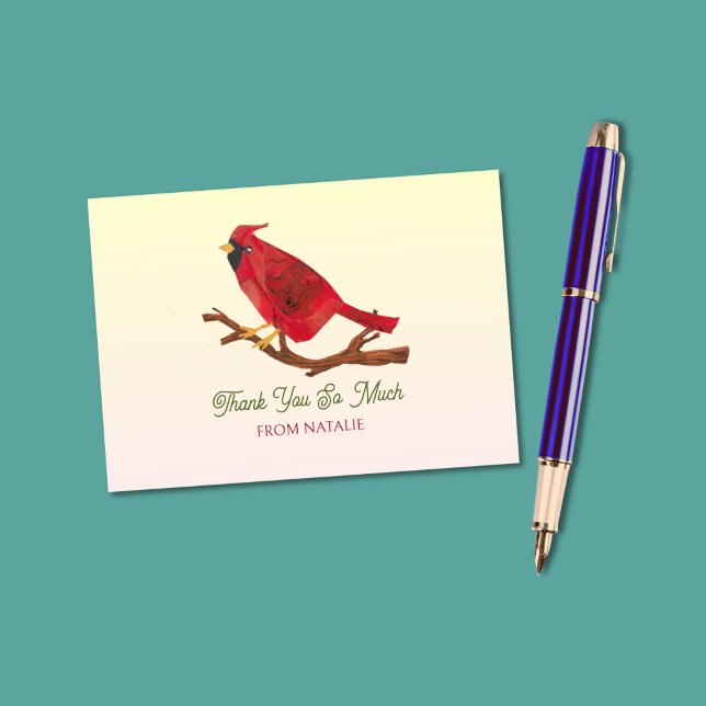 Inspired Red Cardinal Hand-Illustrated under mitte Tack Kort (This cardinal thank you card features my original art against a soft peach / cream gradient.)