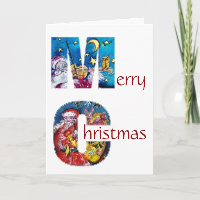 INSPIRED SANTA MED CHRISTMAS GIFTS MONOGRAM HELGKORT (Framsida)