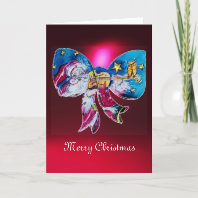 INSPIRED SANTA PLAYING VIOLIN CHRISTMAS BOW Red Helgkort (Framsida)