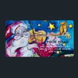 INSPIRED SANTA SPELA VIOLIN MED UGGLA-Julen Fraktsedel<br><div class="desc">Musical,  whimsical and artistic water-color-tavla med vibrant red,  blue,  gult,  white färg av Bulgan Lumini (c).</div>