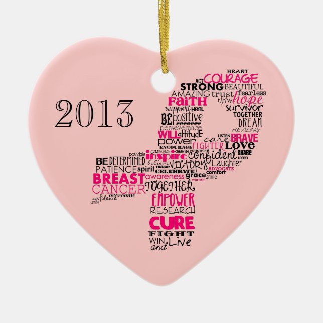 Inspirera bröstcancermedvetenhetband julgransprydnad keramik (Framsidan)