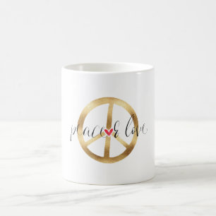 Inspirera guld- fredsteckenhjärta kaffemugg