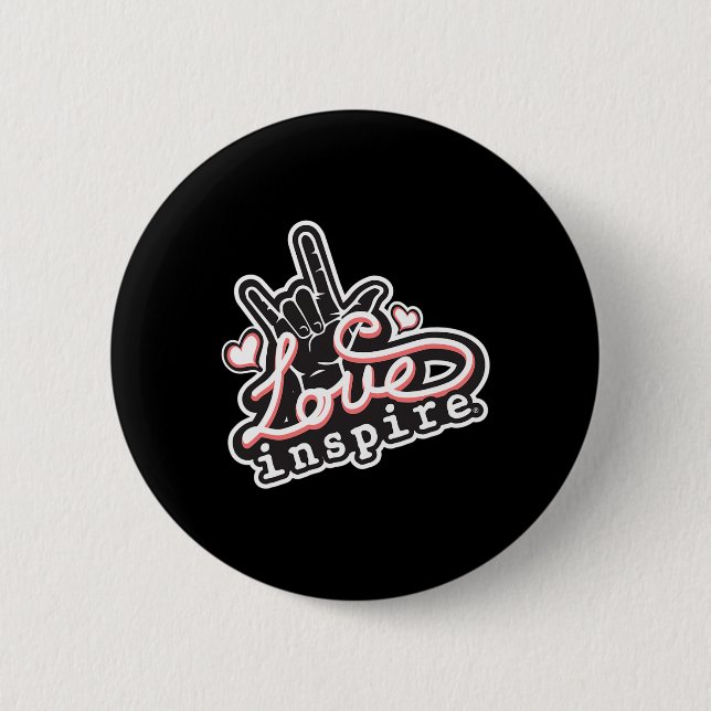 inspirera Kärlek ASL ILY Hand Sign Language Döv Me Knapp (Framsida)