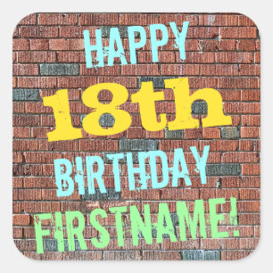 Inspirerad 18th födelsedag för tegelstenvägg fyrkantigt klistermärke