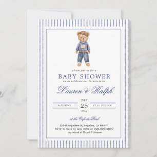 Inspirerad Blå Teddybjörn Baby Shower Inbjudningar