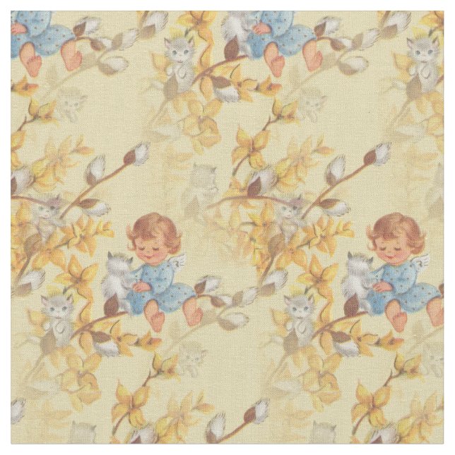 Inspirerad flicka för vintage med kattungetyg tyg (Närbild)