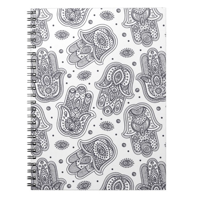 Inspirerad hand plockade Hamsa Anteckningsbok (Framsidan)