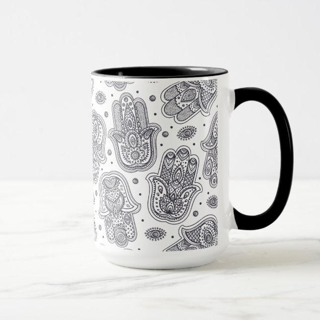 Inspirerad hand plockade Hamsa Mugg (Höger)